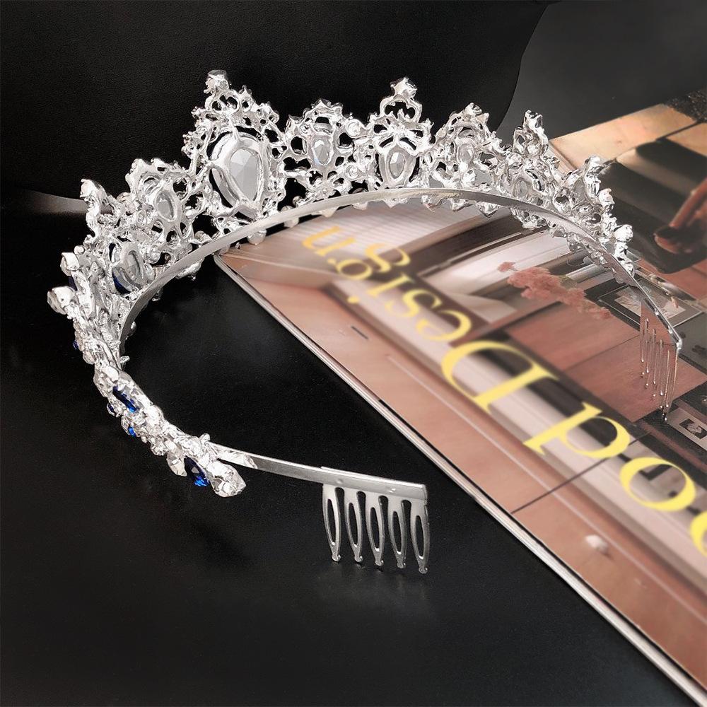 Bridal Crown with Comb Sapphire Blue Large Water Drop Crystal Hair Comb Headdress Wedding Accessories Crown Comb