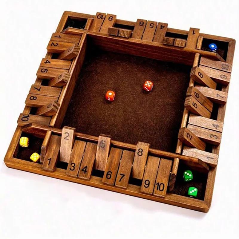 Classic 4 Sided Wooden Board Game With 2 Dice And Shut-The-Box Instructions, Classics Tabletop Version And Pub Board Game