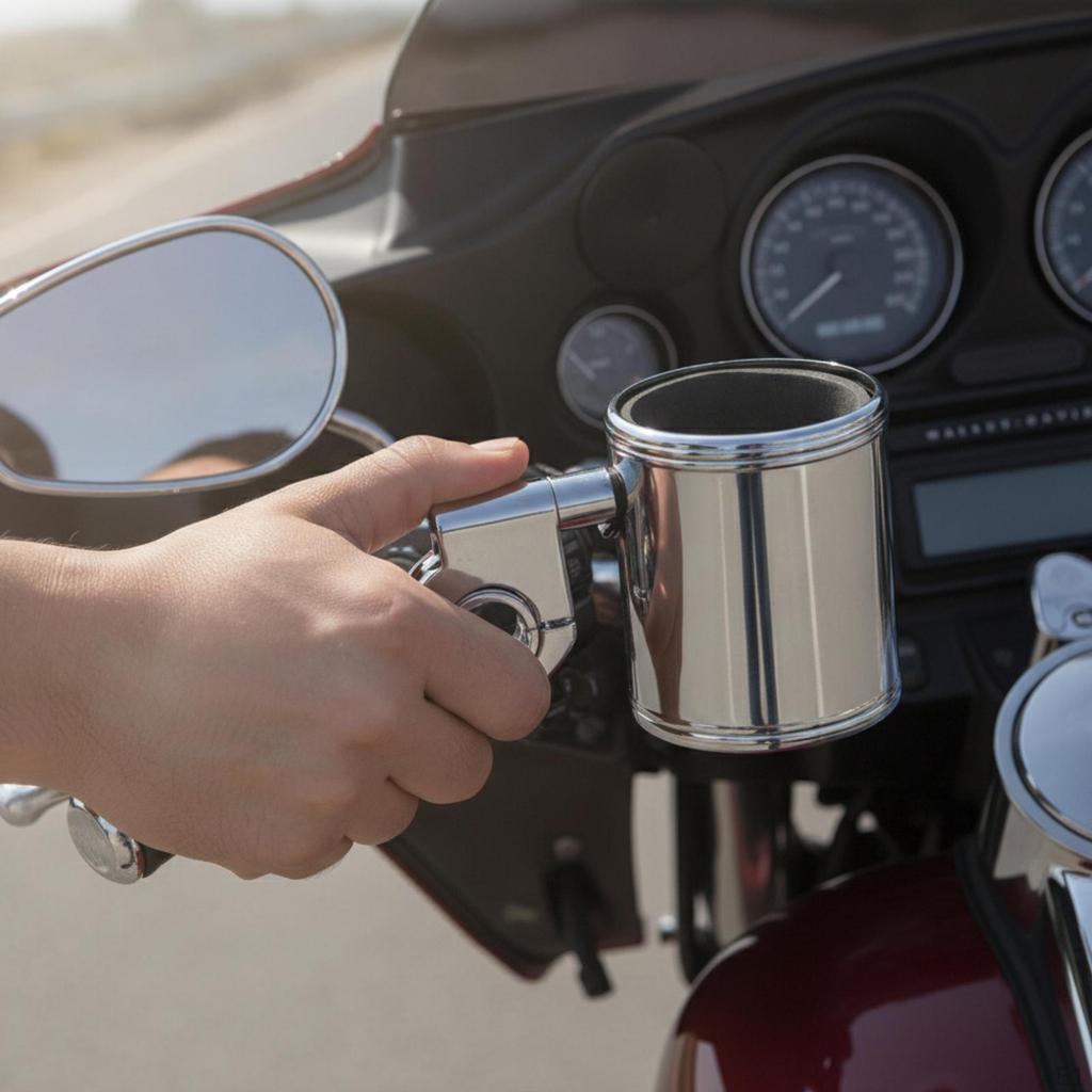 ChromeFinished Motorcycle Cup Holder | Metal, Handlebar Holder, for Motorcycles