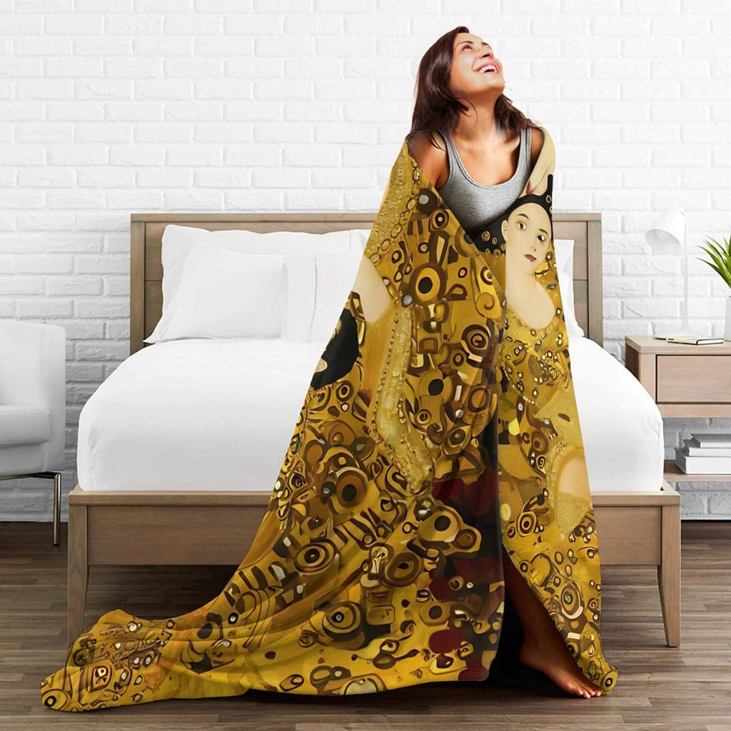 Timeless Maternal Bond-Inspired by Gustav Klimt Mother And Child Blanket Winter Decorative Living Room Novelty Bedspread