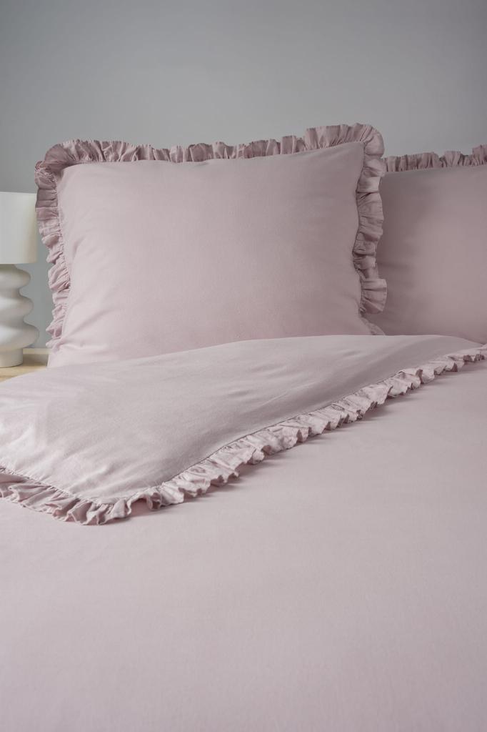 Cotton Bedding with Ruffles 160x200 3-piece Powder Pink