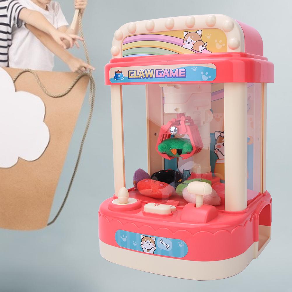 Mini Doll Grabber Game Machine Parent Child Interaction Toy with Light Music(Pink )