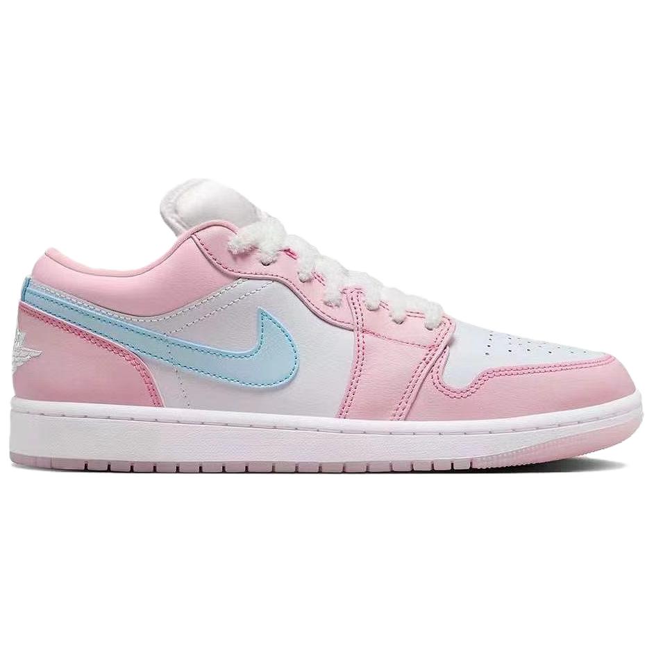 Jordan Air Jordan 1 Pink Cat Paw Slip Resistant Abrasion Resistant Low top Vintage Basketball Shoes Women's Pink Blue DC0774-607(Team1952-)