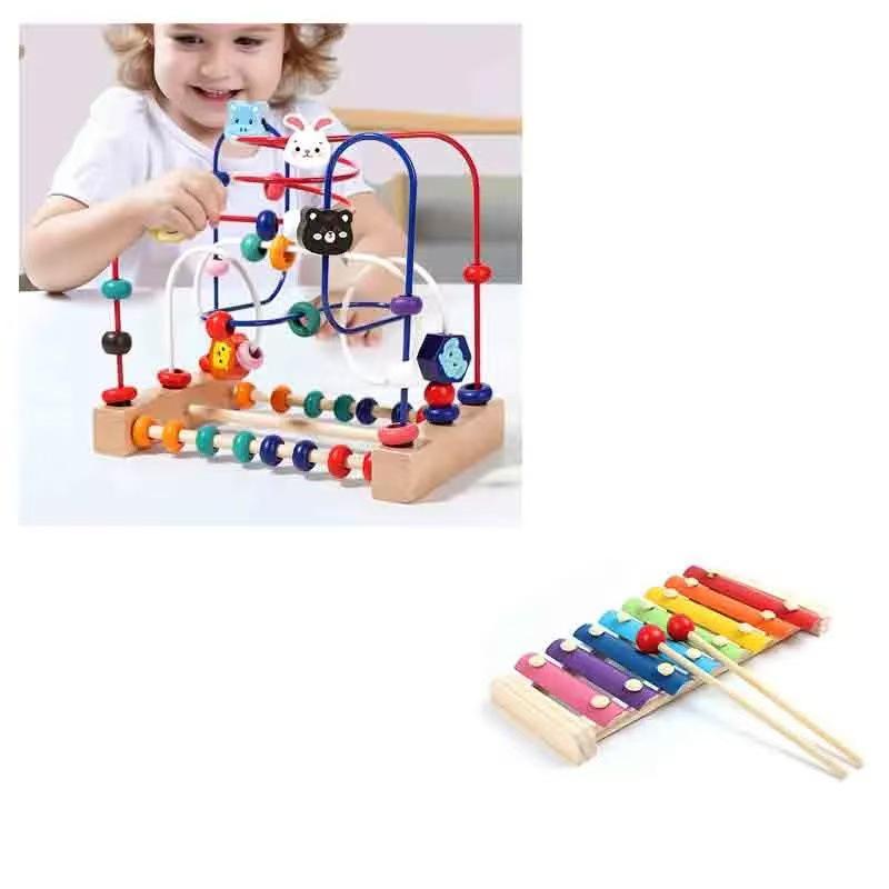 Multi-Functional Wooden Animal Bead Maze Toy for Infants: Three-Track Stringing Beads for Hand-Eye Coordination and Early Education