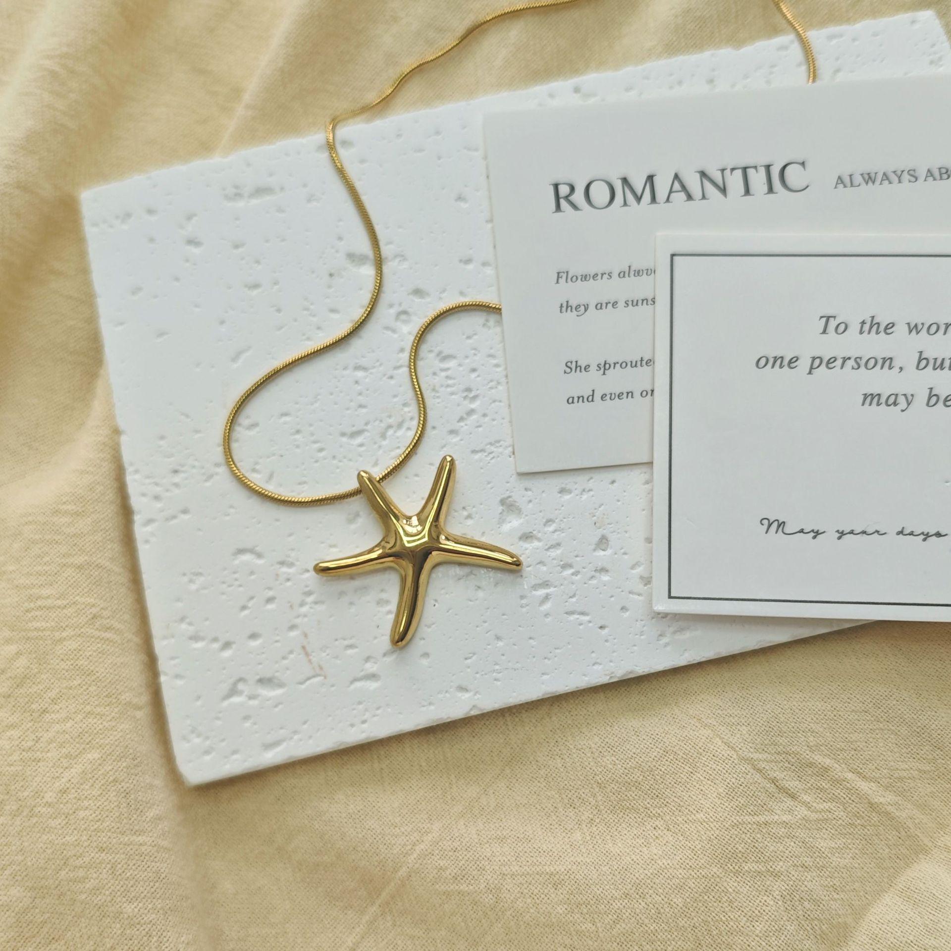 Elegant Starfish Pendant Snake Chain Necklace - European  American Style