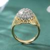 Fashion Design Women's Golden Plated Ring with Sparkling Synthetic Zirconia Claws Setting Luxury Elegant Wedding Jewelry Crafts