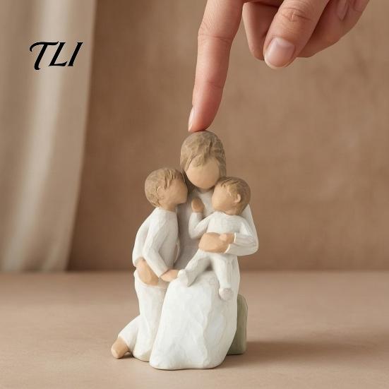 Hand Carved Style Ornament Mother Holding Baby Figurine, Resin Family Love Statue for Bedroom Desk, Heartwarming Figurine Home Decor Ornament,