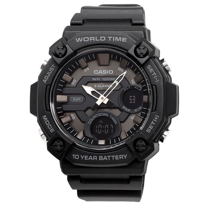 Casio World Time Telememo Quartz Watch AEQ-120W-1BV Men's Reverse LCD Black Overseas Model