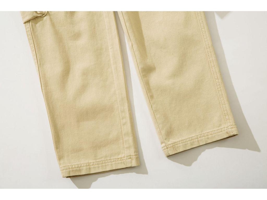 Stone Washed Casual European & American Four-Pocket Loose Solid Color Overalls