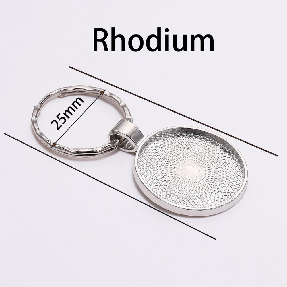 5pcs/lot 25mm Metal Rhodium Gold Colors Round Keyring With Pendant Bezel Blank DIY Keychain Jewelry Making Accessories