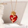 Women Necklace Rose Heart Pendant Retro Adjustable Length Rhinestone Polished Clavicle Necklace Everyday Wear Weddings Parties Neck Jewelry