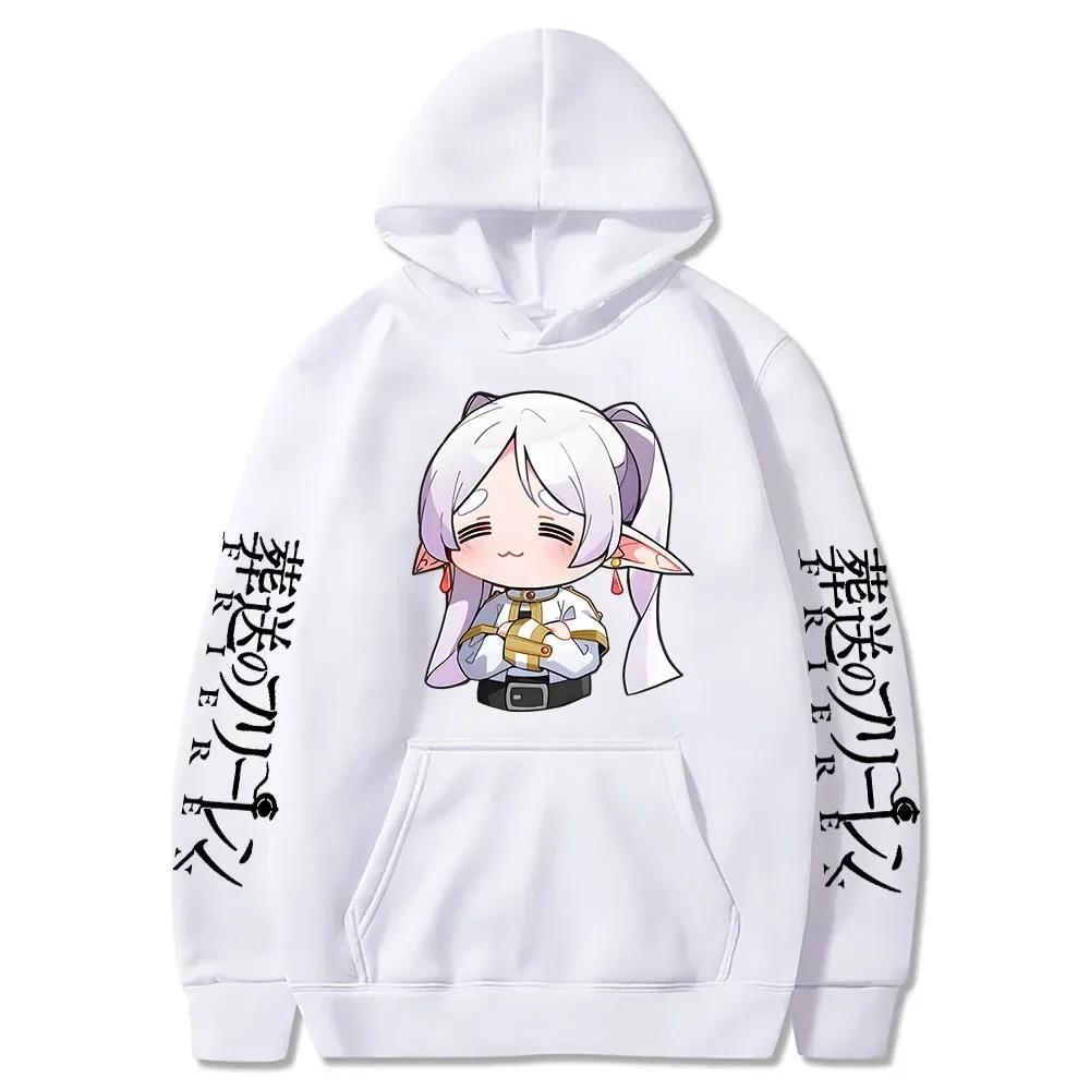 Cartoon Cute Frieren Hoodies Beyond Journey's End Manga Print Hooded Sweatshirts Autumn Winter Fleece Soft Plus Size Streetwear