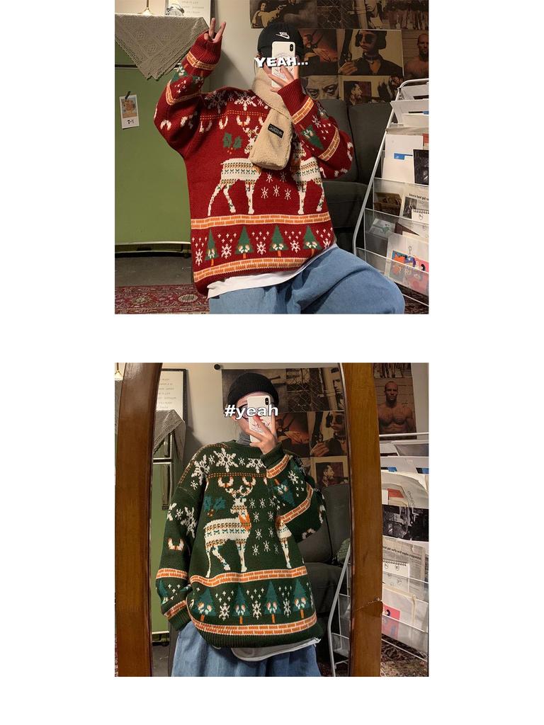 Men's Winter Hong Kong Style Loose Fit Christmas Sweater - Casual Pullover for Couples