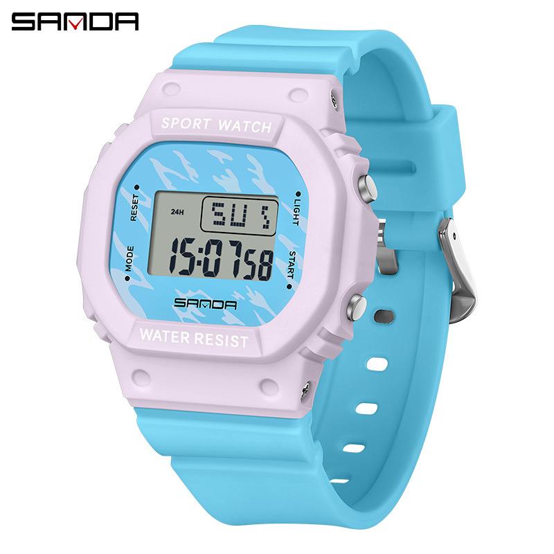 SANDA Square Electronic Watch Colourful Creative Personality Candy Colour Waterproof Alarm Clock Electronic Watch