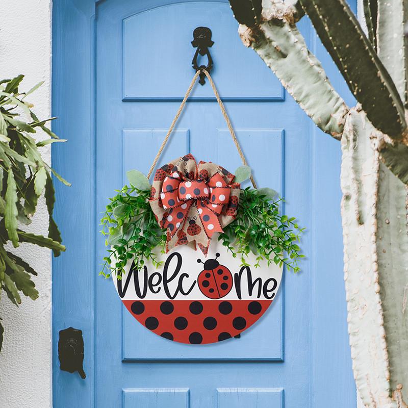 Adorable Welcome Spring Summer Ladybug Door Hanger Charming Red And Black Decor