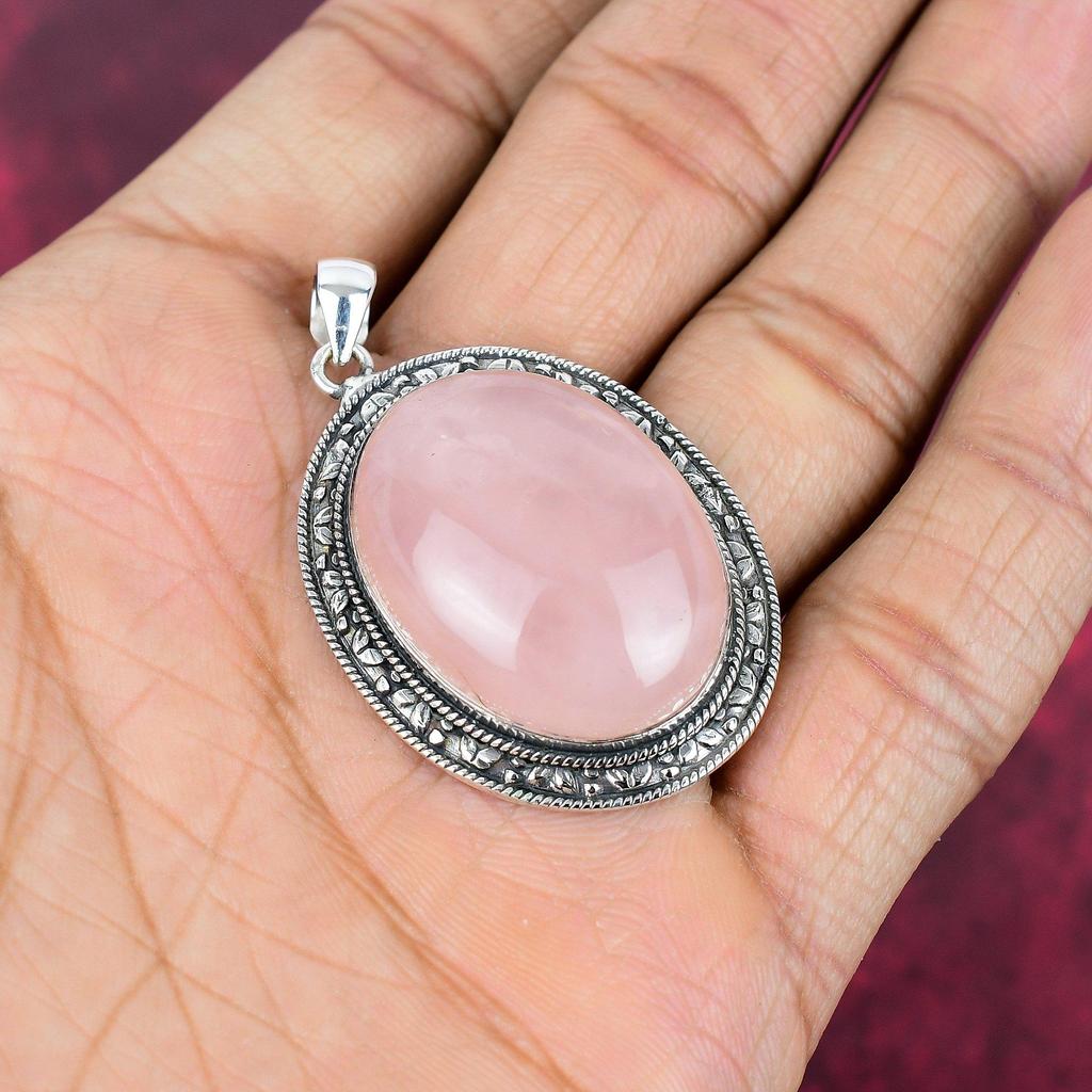 Rose Quartz Jewelry, 925 Solid Sterling Silver Pendant Handmade Gemstone Jewelry, Gifts For Wife Brand New Pendant