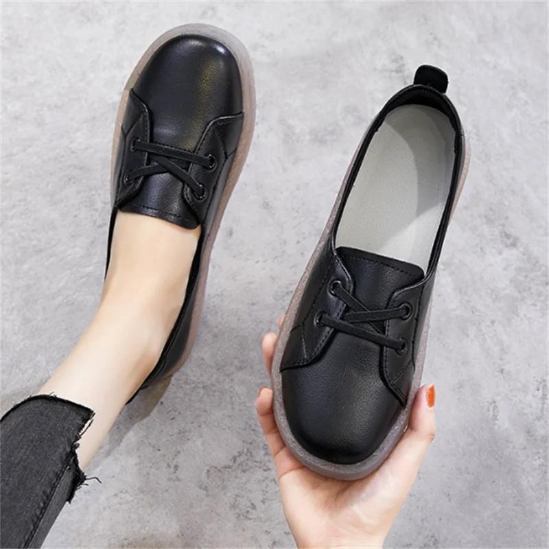 Fashion Genuine Leather Women's Casual Flats White Nurse Shoes Comfortable Vulcanized Sneakers Ladies Light Soft Shallow Mouth Loafers