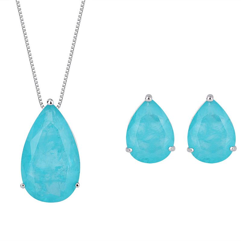 Schmuck Beliebt Imitation Paraiba Anhänger Halskette Ohrstecker Set Damen Geschenk Anhänger