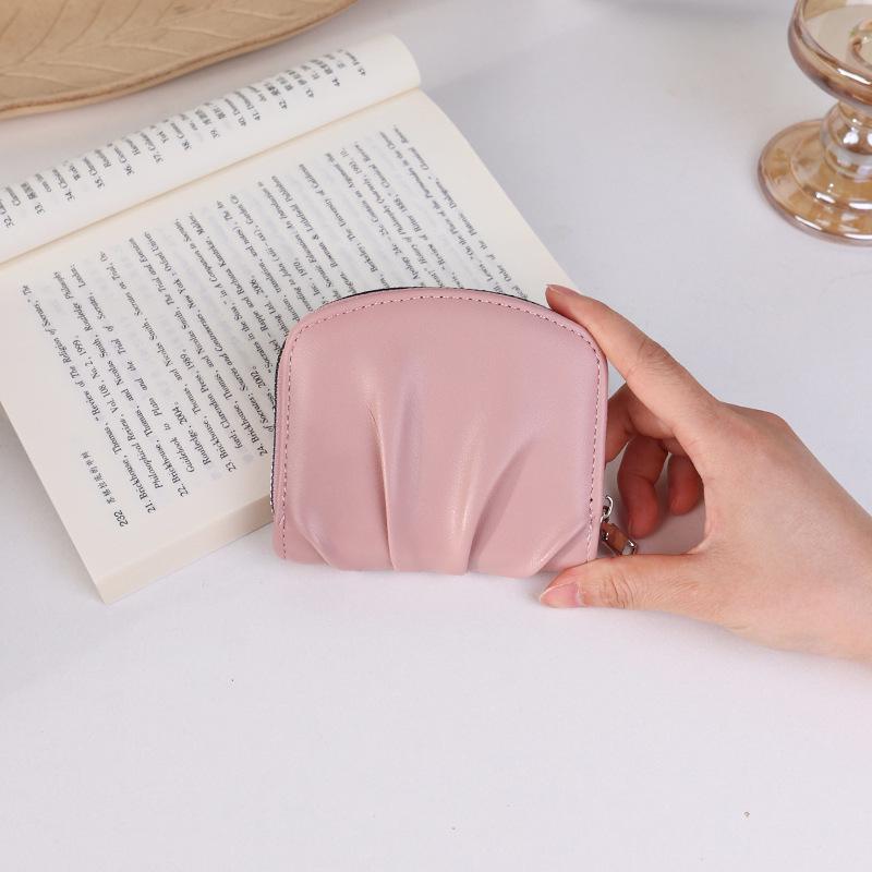 Portfel damski kompaktowy w stylu koreańskim, plisowany - Uroczy, jednolity kolor, wszechstronna portmonetka
