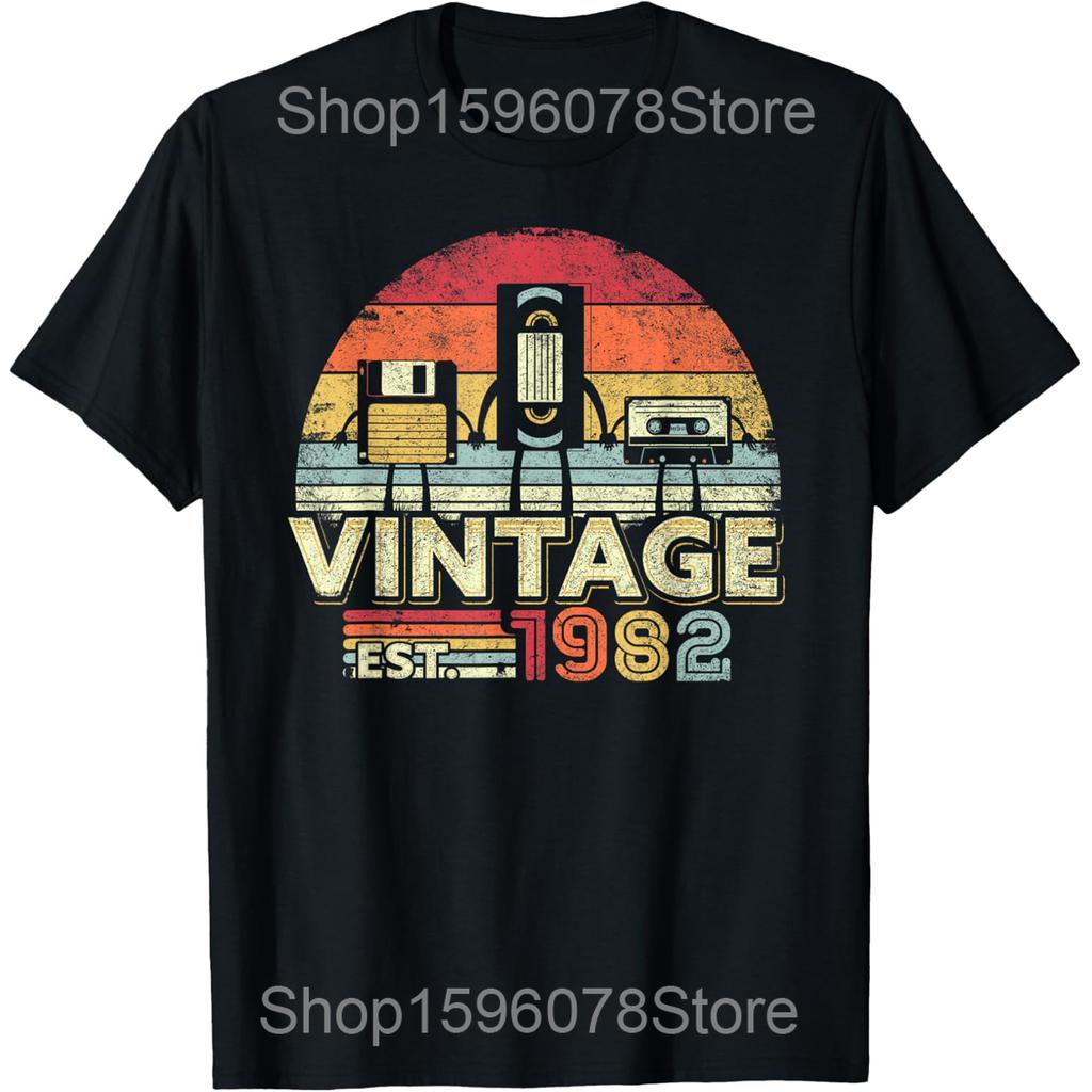 Vintage 1982 44th Birthday Cassette Tape T Shirts Unisex Women Cotton Humor Streetwear Tee Shirt Short Sleeve Unisex Loose Clothing