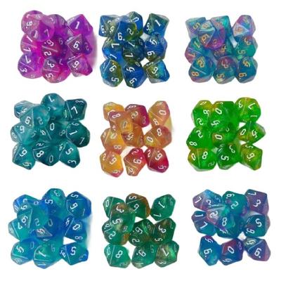 10Pcs Polyhedral Dices Glitters Colorful Table Game Dices 10 Sided Acrylic Dices for Role Playing Game Easy To Read