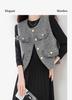Two Piece Set: Small Fragrant Style Vest Jacket and Long-Sleeved Pleated Dress