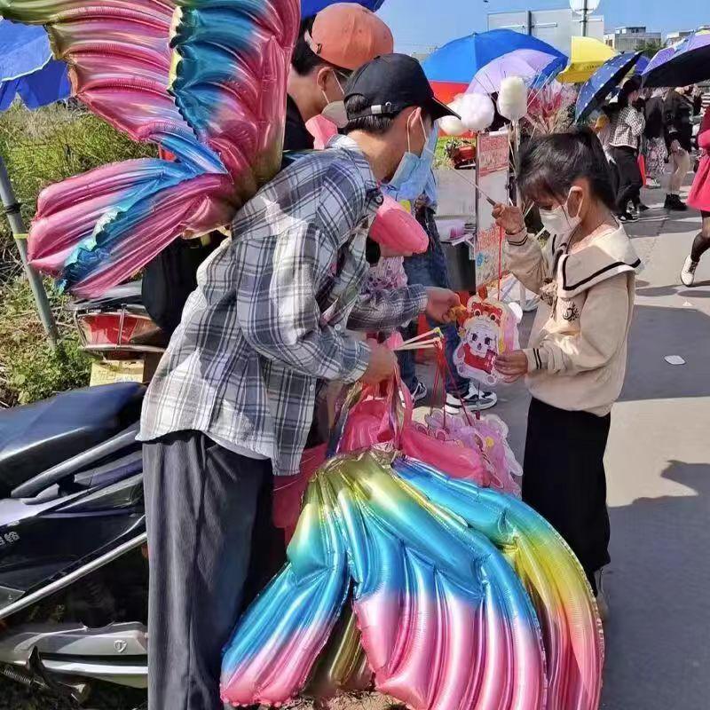 Large Iridescent Butterfly Wing Balloon (122x89 Cm) - Colorful Aluminum Film Inflatable for Photo Shoots