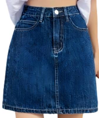 GIVEK Mini-Denim-Schmaler Damenrock, Eng, Passform, Bein-Schlankmachendes Design, Lässig, A-Linie (JP, Alphabet, S, Marine)