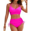 2-Piece Split Swimsuit Drawstring Bikini Cross Strap Sexy Swimsuit Set Solid Color Bikini Set