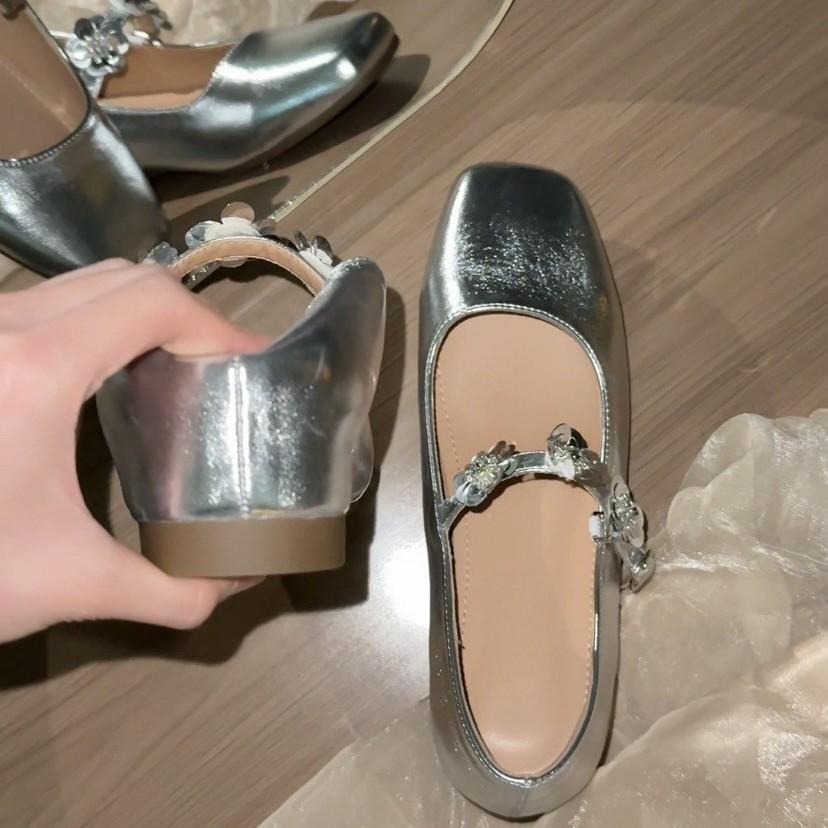 Inner height increase 5cm silver sequins light mouth ballet single shoes women 2025 gentle and versatile skirt Mary Jane shoes women