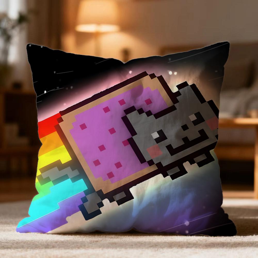 

Hot N-NNyan Cat Cushion Cover Soft Washable Pillow Case Multi-Scene for Couch Bed Travel Office Use 30cmx30cm