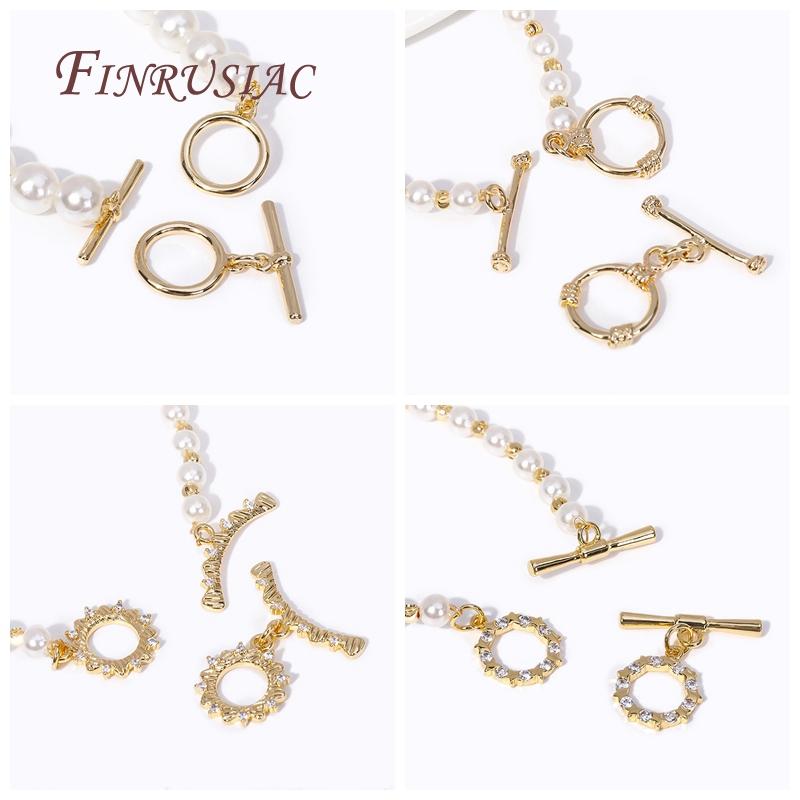 7 Styles Fashion End Beads Toggle Clasps 14k Gold Plated Metal Zircon Round/Heart OT Clasp Lock For DIY Jewelry Making Supplies
