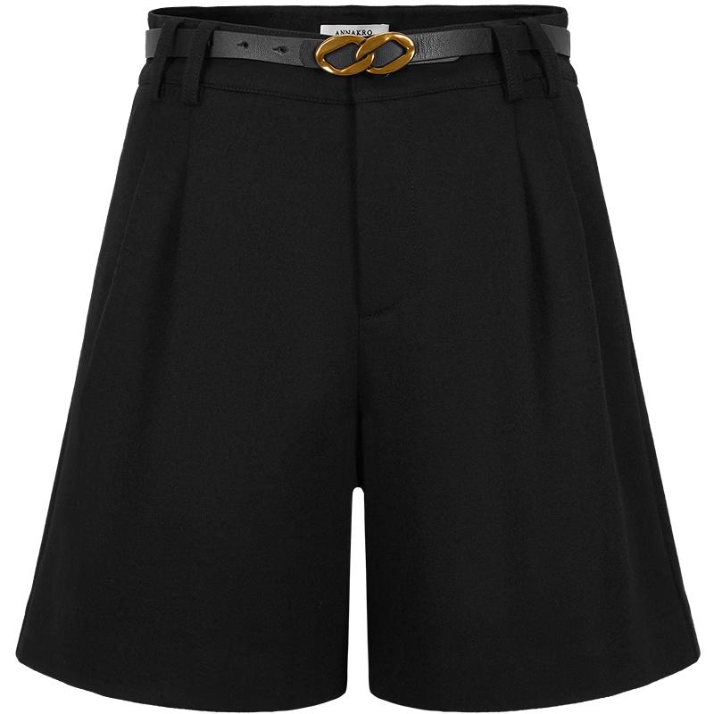 Jiu Zi AnnaCo Wool Blend Wide-Leg Casual Shorts M чёрный