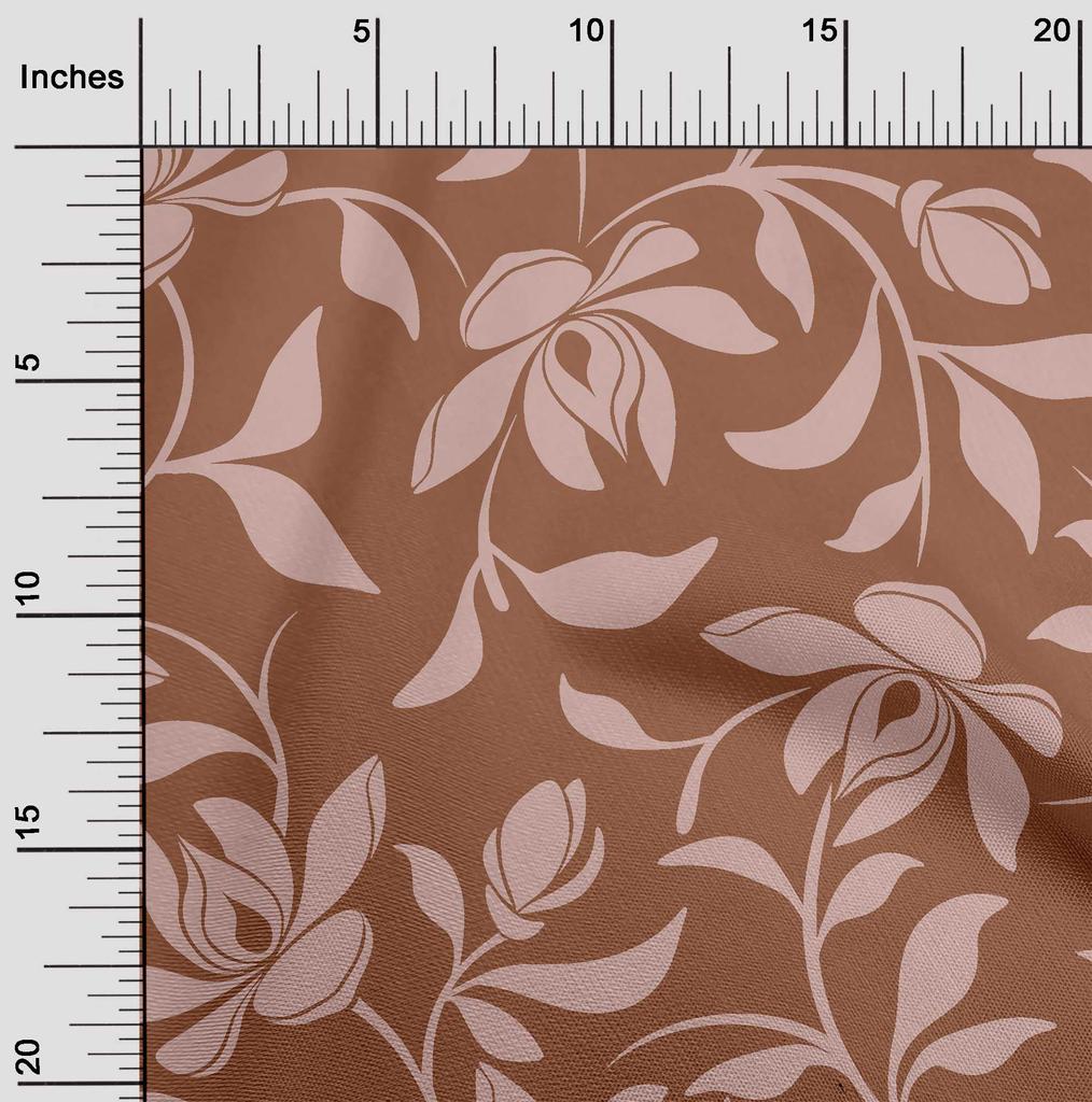oneOone Cotton Flex Dark Rose Brown Fabric Floral Magnolia Diy Clothing Quilting Fabric Print Fabric By Yard 40 Inch