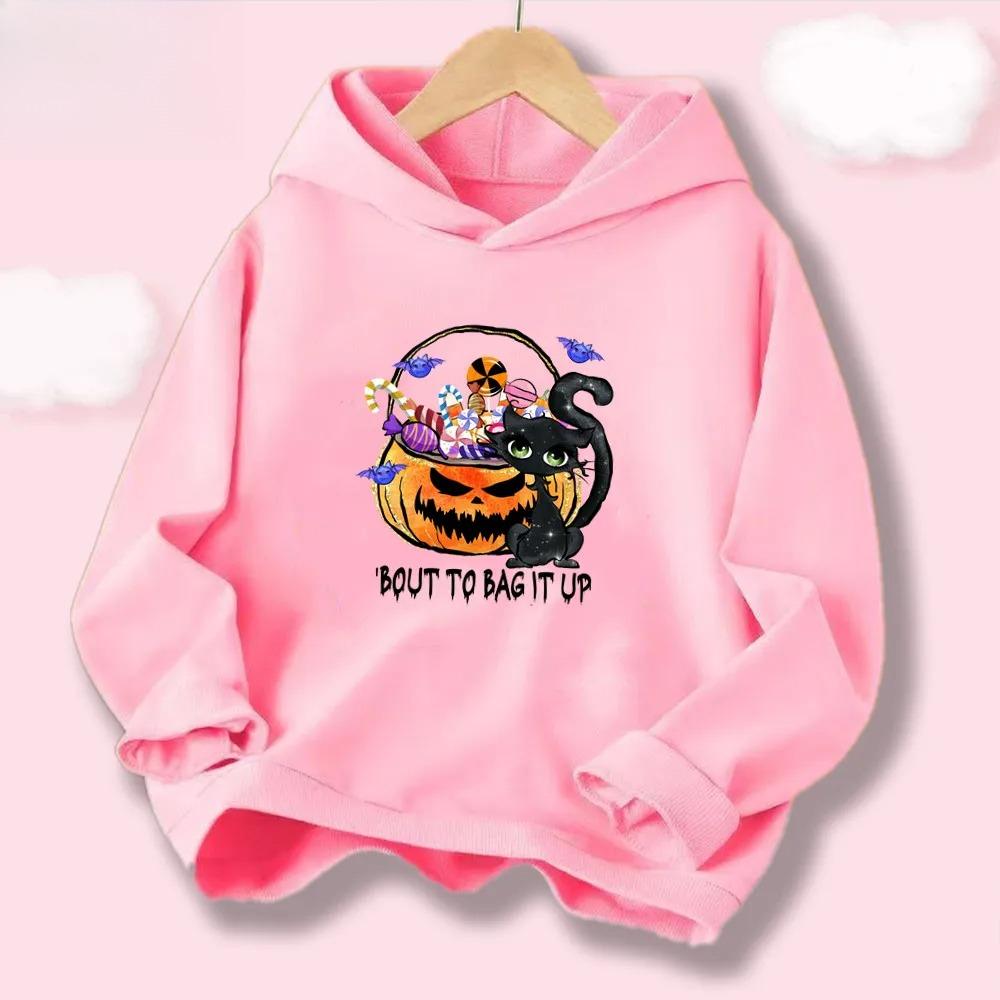Halloween Kawaii Pumpkin Cartoon Print Children Hooded Sweatshirt Boy Girl Autumn Winter Daily Outdoor Casual Warm Sportswear
