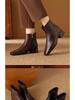 2025 Women's Soft Leather Mid-Heel Square Toe Boots with Velvet Lining for Autumn and Winter