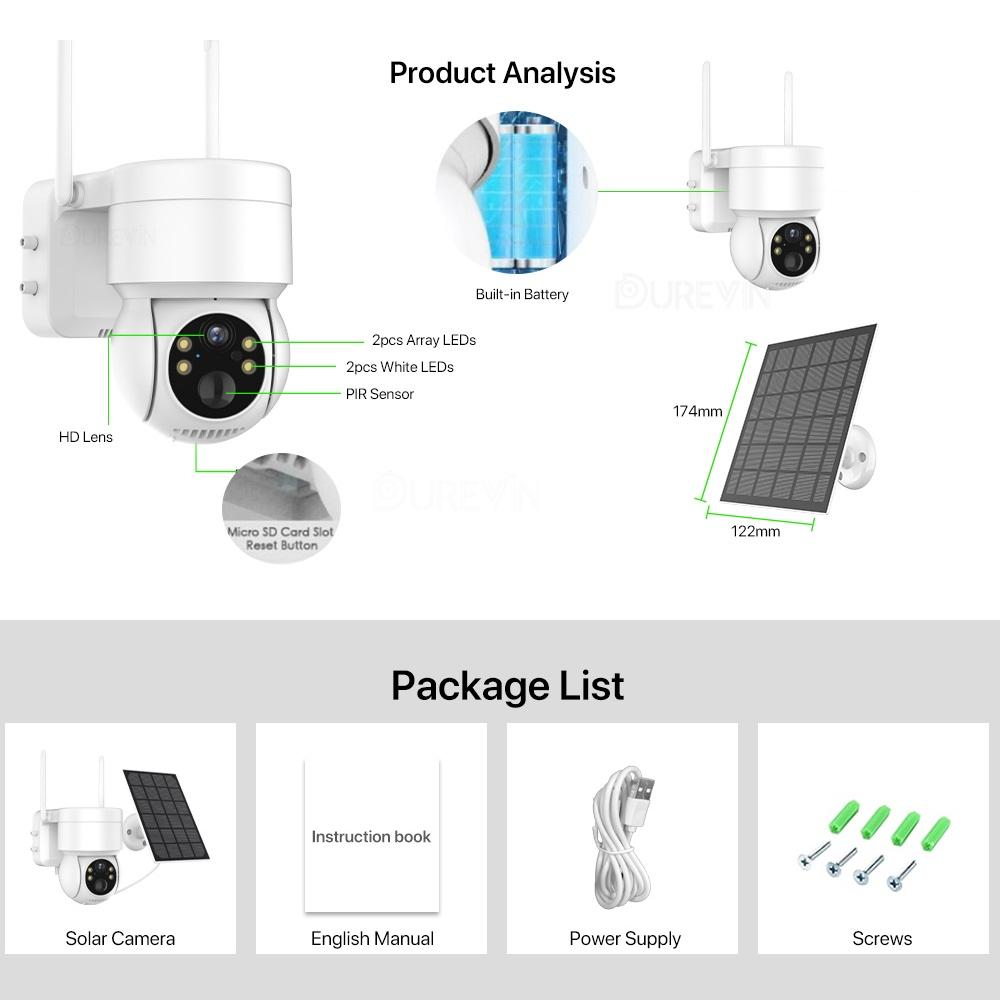 Outdoor Solarbetriebene Netzwerkkamera, HD Nachtsicht CCTV Überwachungskamera, Intelligenter Drahtloser WIFI Videoaufzeichner