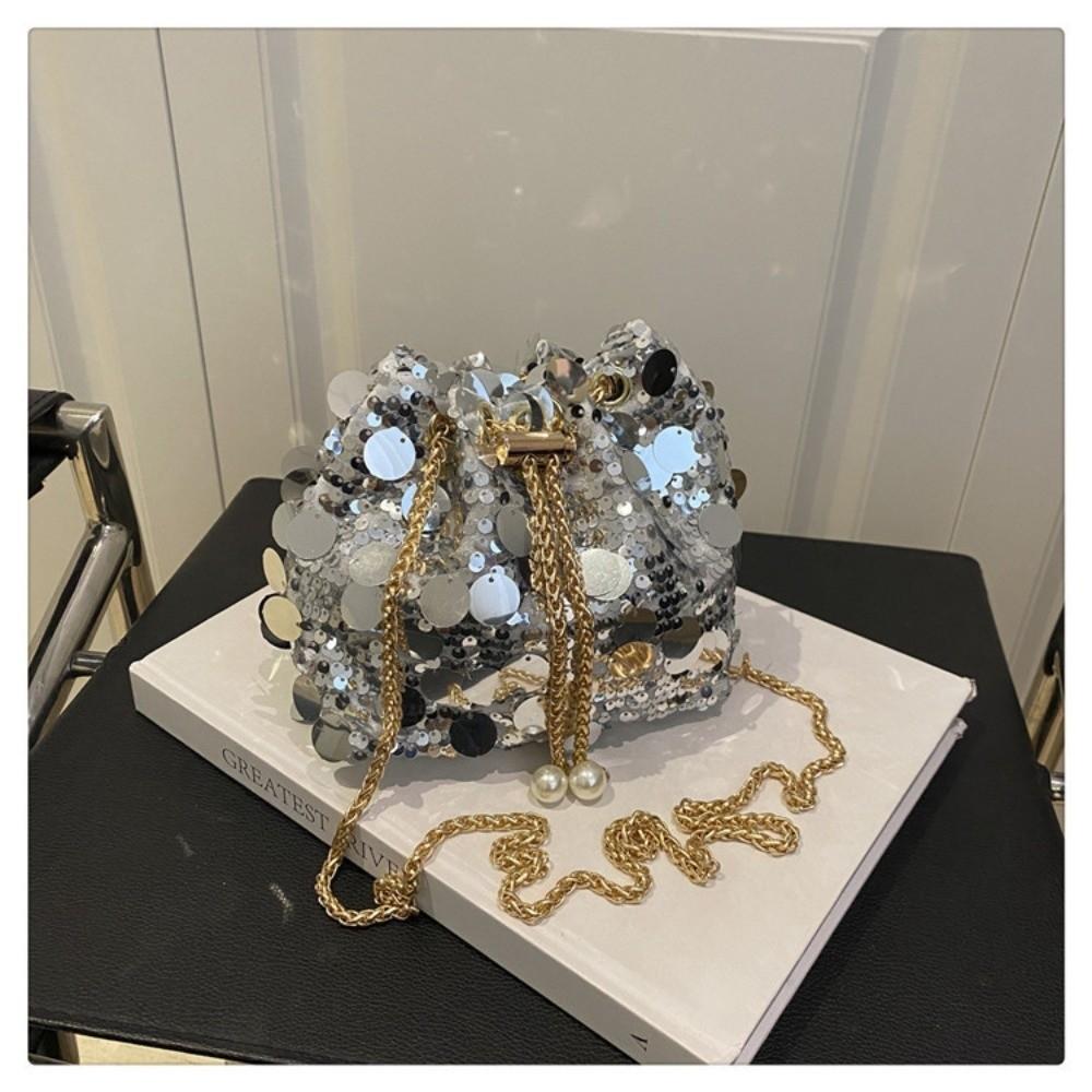 Shiny Glitter Evening Banquet Bag Blingbling Tassel Large Capacity Sequin Shoulder Bag Light Luxury Metal Chain