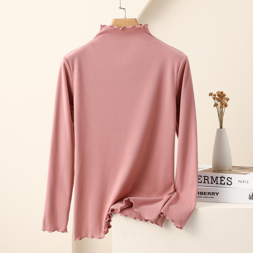 Women's Nano Fleece High Neck Ruffle Long Sleeve Warm T-shirt