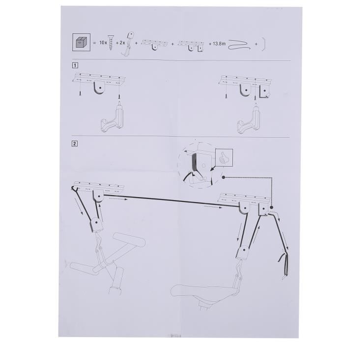 Support de plafond de vélo - Fdit - Cintre de garage - Acier - 4 poulies - Capacité 40-60 kg