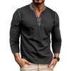 Herren T-Shirts Lässig Herbst Langarm Henry Shirt für Männer Retro Einfarbiges T-Shirt