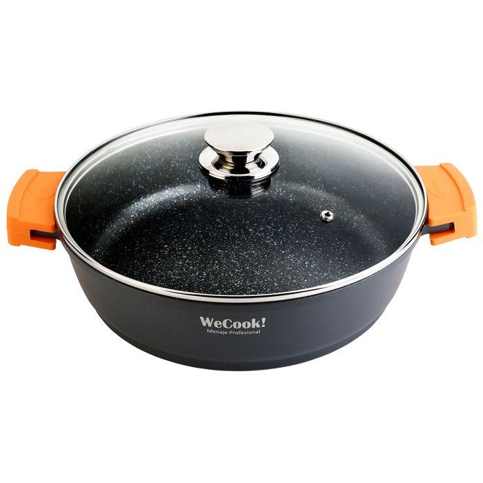 Casserole 36cm, Induction, Couvercle en Verre, Antiadhésive, Fonte d'Aluminium Wecook Ecochef Noir 51987
