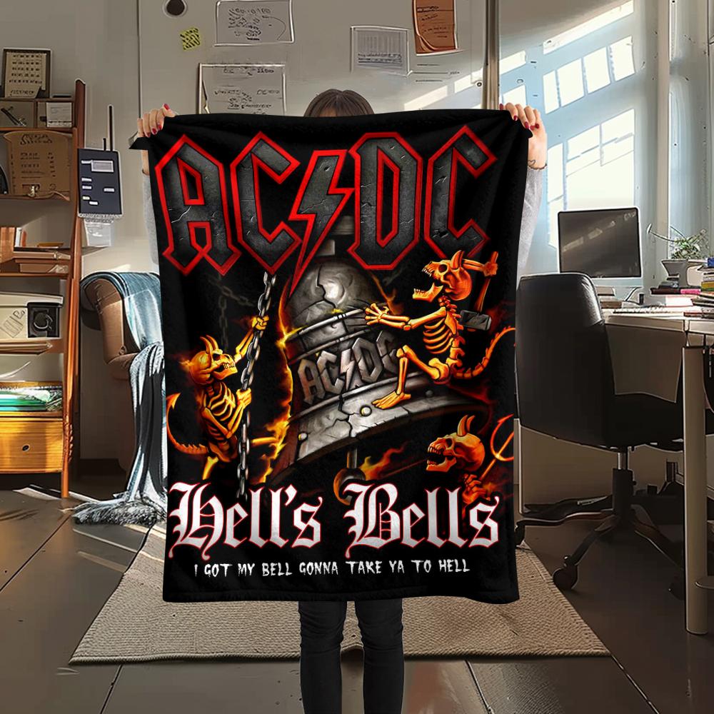 

1 шт. Фланелевое одеяло с принтом музыкальной группы (AC/DC), Высококачественное, Удобное для всех сезонов, Декор для дома, Тепло и уют, Идеально для рождественских подарков 80cm x 120cm