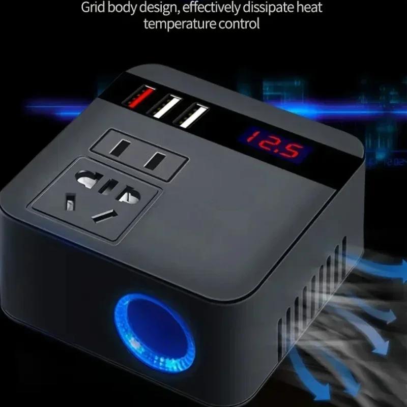 High Output Car Power Inverter - Smart LED Display with 3-Port USB Fast Charging & Overvoltage Protection