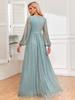 European Style Shiny Pleated Long Sleeve V-Neck A-Line Evening Gown
