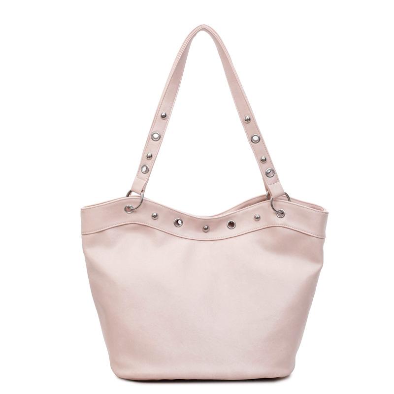 

Fashi Rivet women Shoulder Bag large capacity Elegant Designer Ladies handbag soft pu leather big lady Bucket totes bolsas рожевий