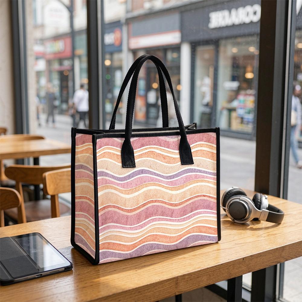 Wavy Stripes Printed Tote Bag Fashion Large Capacity Shoulder Handbag for Daily Commute Shopping