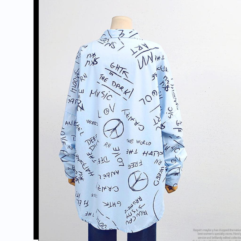 New Top Popular Personality Fashion Long Sleeve Letter Print Shirt