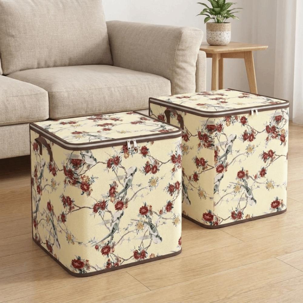 Large Capacity Flower Bird Pattern Storage Bag Non-woven Fabric Toy Storage Box Bedding