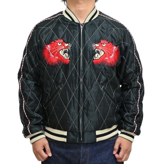 Tailor Toyo Filled Quilted Souvenir Jacket Sukajan RED TIGER JAPAN MAP Taylor Toyo TT15543-119 × (S)